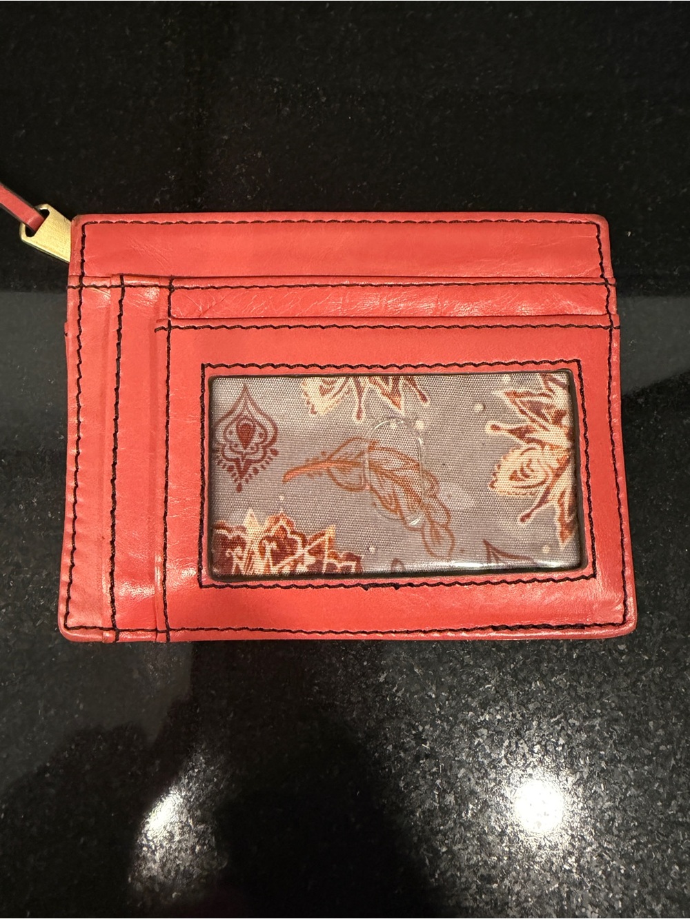 HOBO Coral Pink Leather Card Case with Zip Pocket - Picture 2 of 3